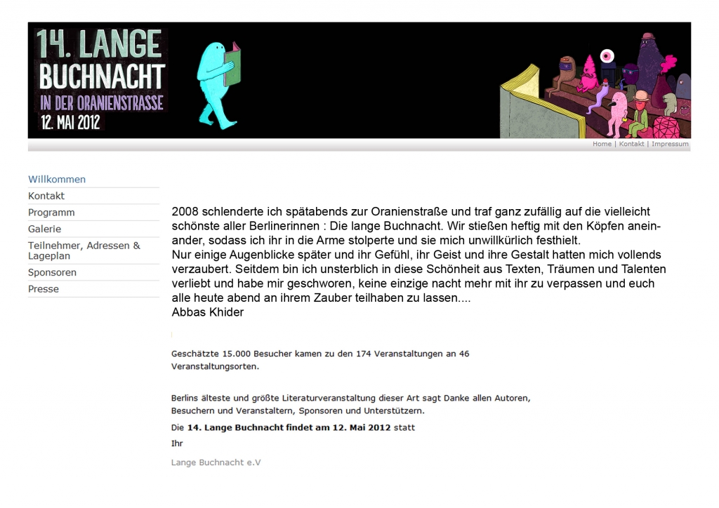 Lange Buchnacht 2012 – Illustration für den Website Header