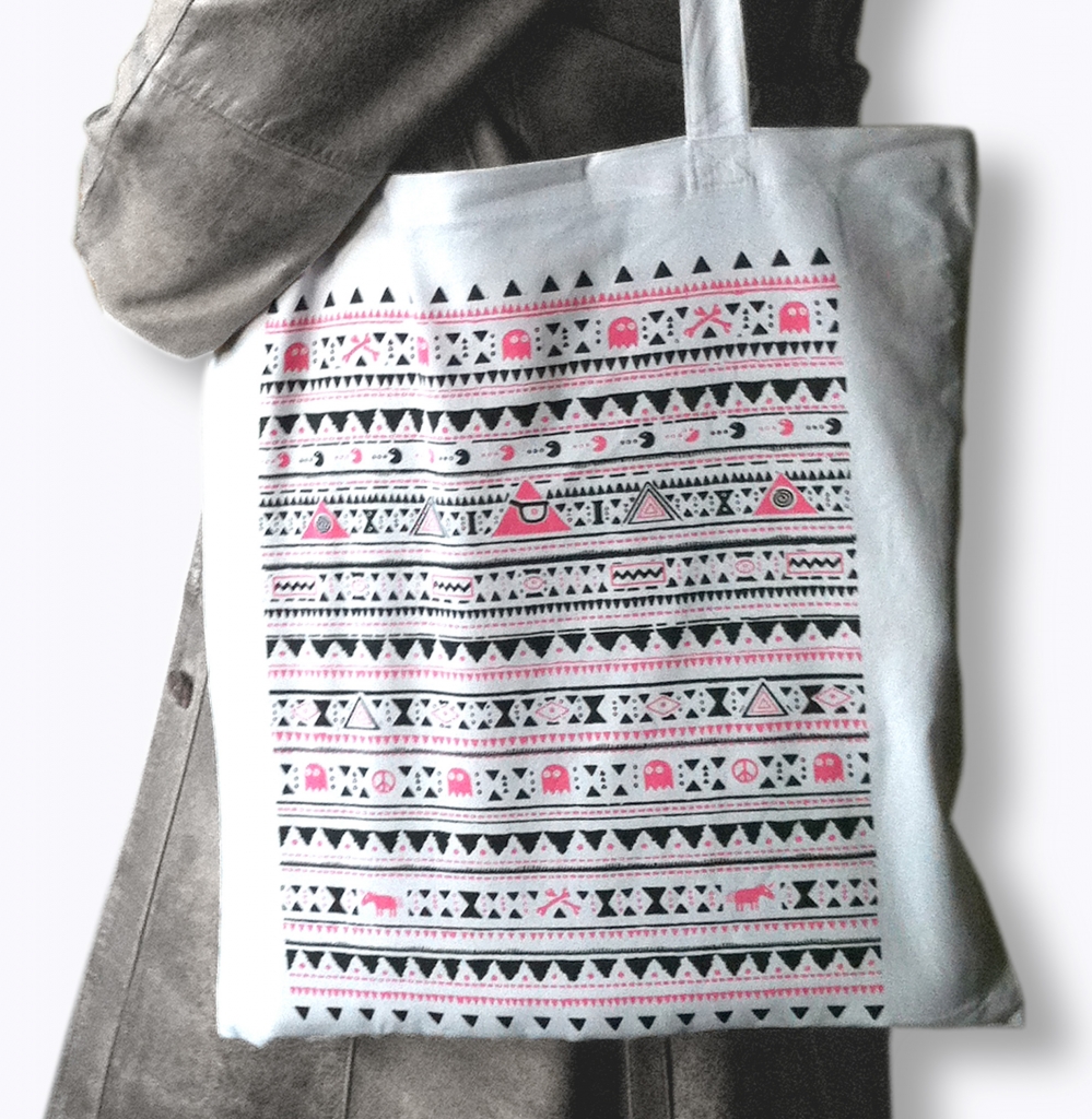 Tribal Pacman Beutel / Zweifarb Siebdruck